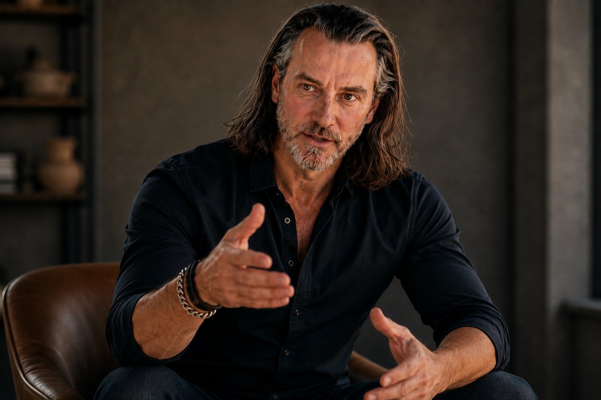 Marbert Iriks van NoBullShit Coaching in gesprek, legt iets uit met open handen